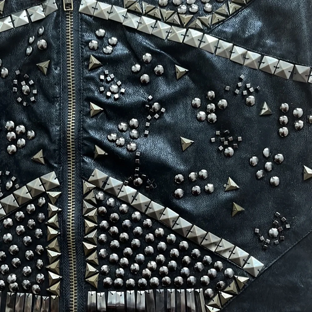 Ladakh Studded Zip-front Leather Skirt - Picture 4 of 4